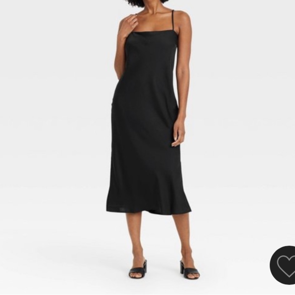 A New Day satin slip midi black sun dress old money preppy LBD holiday
